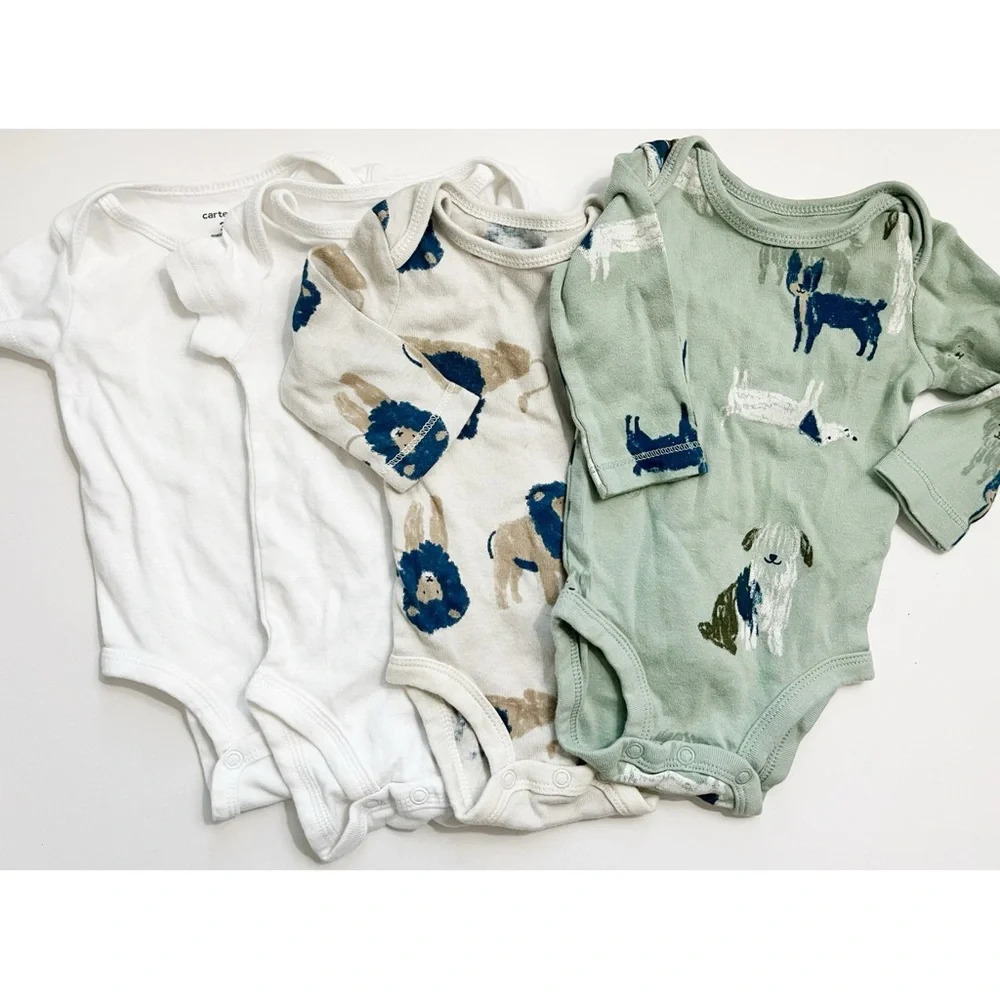 Carters • 4 Pack Onesies Animal Print Beige Green White